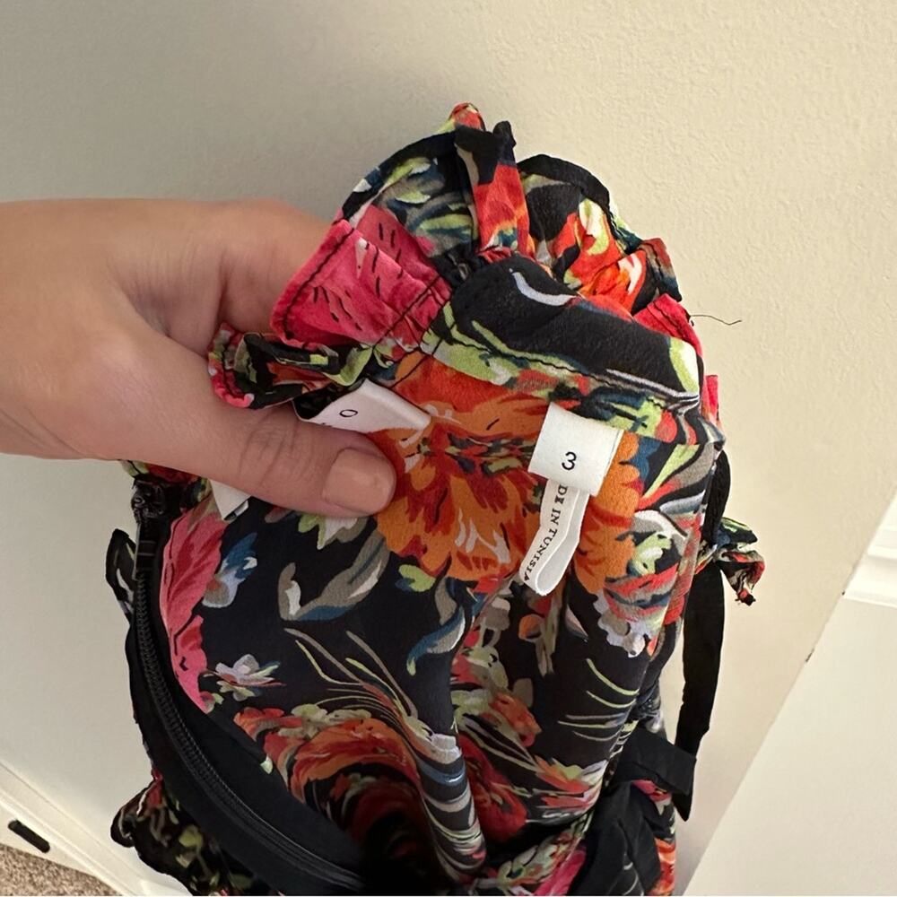 Sandro Paris Black Orange Pink Silk Floral Mini Dress Small - Picture 15 of 16